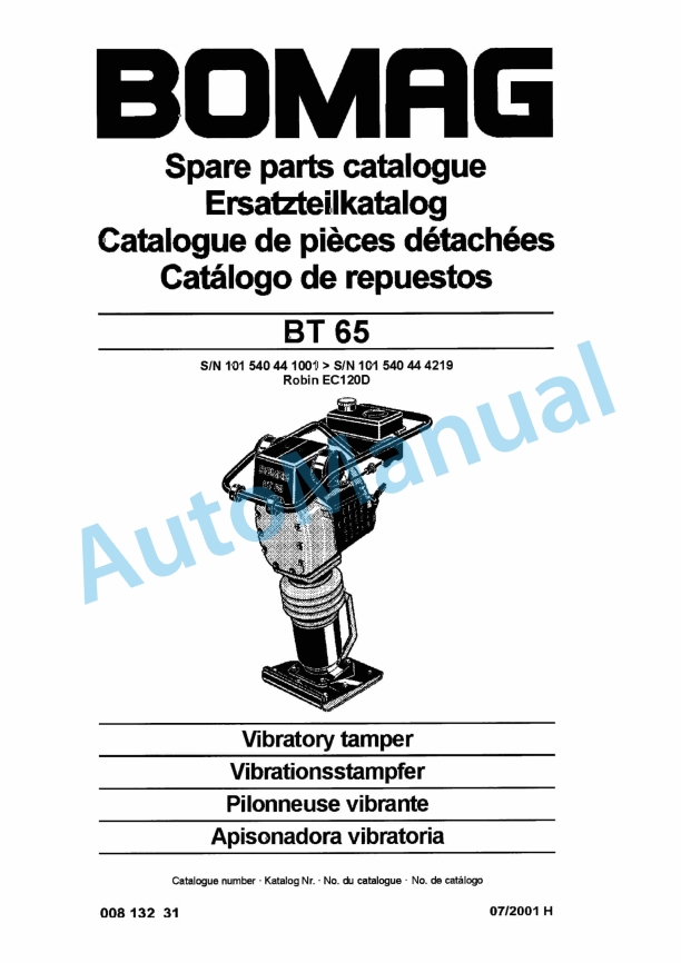 Bomag BT 65 Vibratory Tamper Spare Parts Catalogue 00813231