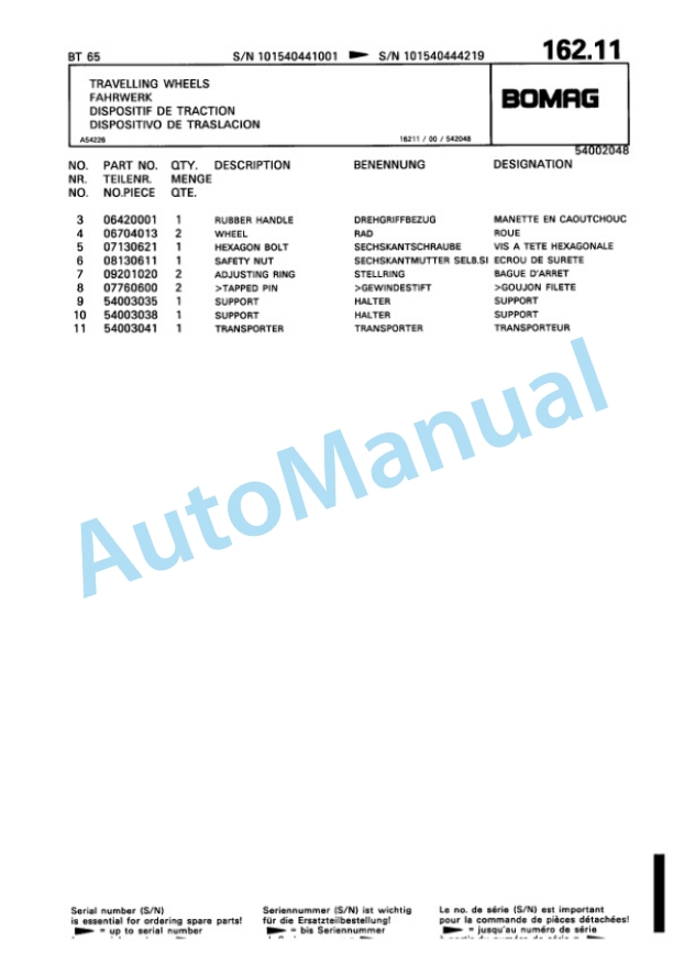 Bomag BT 65 Vibratory Tamper Spare Parts Catalogue 00813231-5