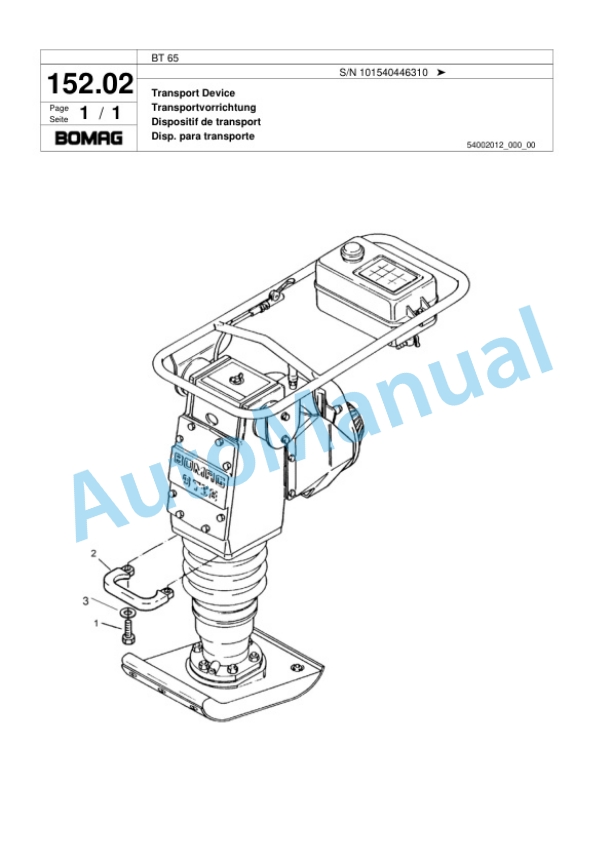 Bomag BT 65 Vibratory Tamper Spare Parts Catalogue 00817452-4