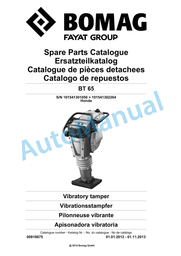 Bomag BT 65 Vibratory Tamper Spare Parts Catalogue 00818675