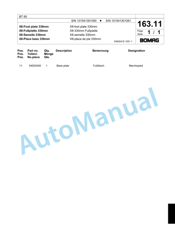 Bomag BT 65 Vibratory Tamper Spare Parts Catalogue 00818675-5