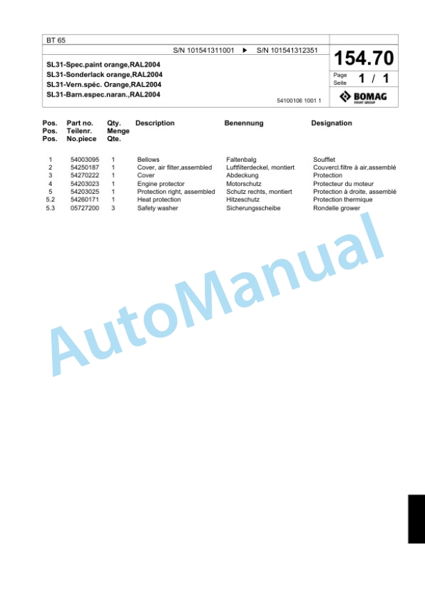 Bomag BT 65 Vibratory Tamper Spare Parts Catalogue 00824403-4