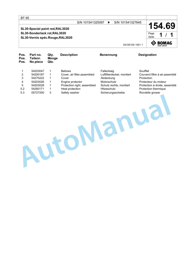 Bomag BT 65 Vibratory Tamper Spare Parts Catalogue 00825061-3