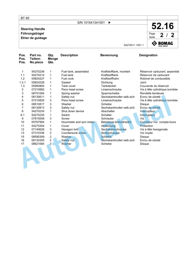 Bomag BT 65 Vibratory Tamper Spare Parts Catalogue 00825401-2