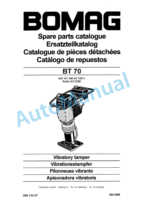 Bomag BT 70 Vibratory Tamper Spare Parts Catalogue 00813207