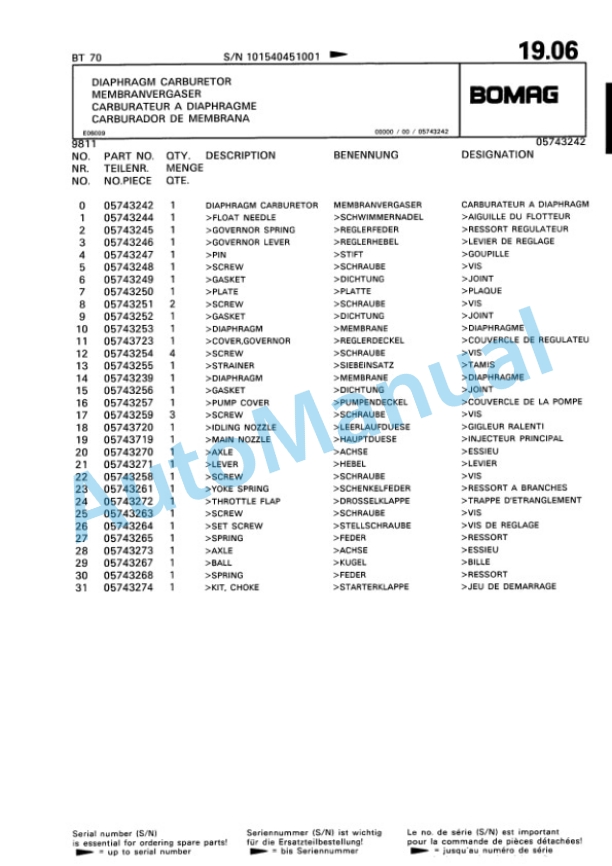 Bomag BT 70 Vibratory Tamper Spare Parts Catalogue 00813207-2