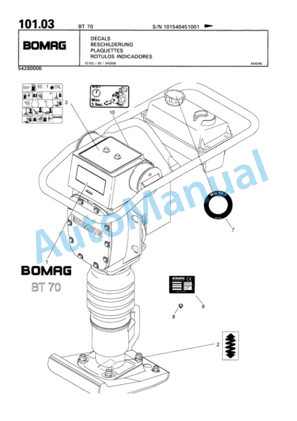 Bomag BT 70 Vibratory Tamper Spare Parts Catalogue 00813207-5