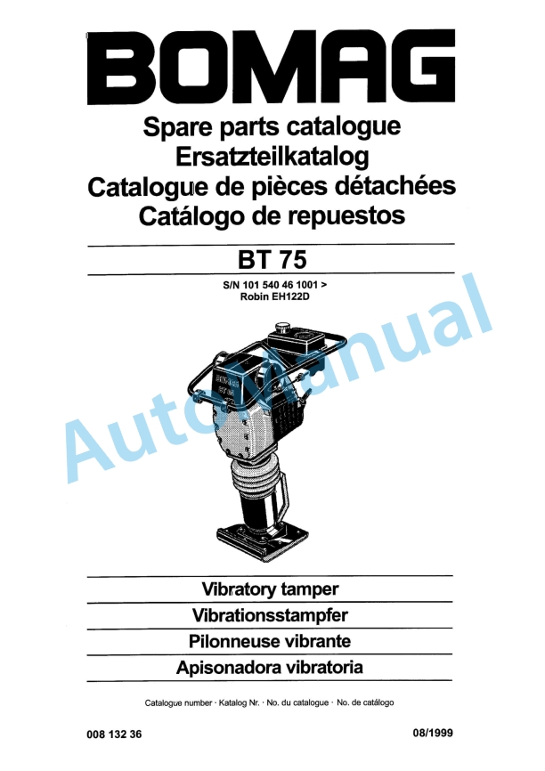 Bomag BT 75 Vibratory Tamper Spare Parts Catalogue 00813236
