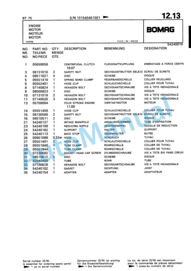 Bomag BT 75 Vibratory Tamper Spare Parts Catalogue 00813236-2
