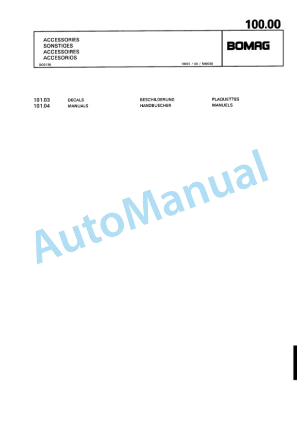 Bomag BT 75 Vibratory Tamper Spare Parts Catalogue 00813236-5