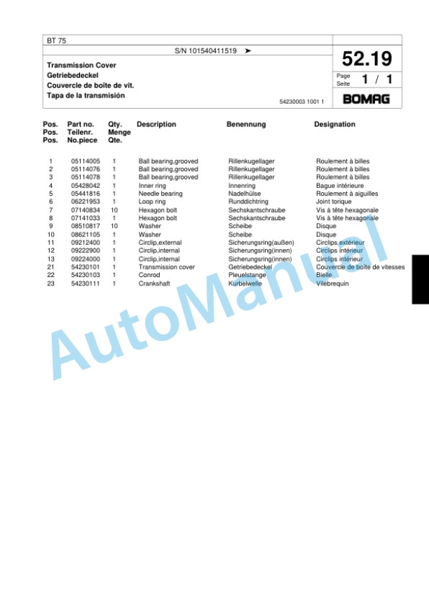 Bomag BT 75 Vibratory Tamper Spare Parts Catalogue 00817454-3
