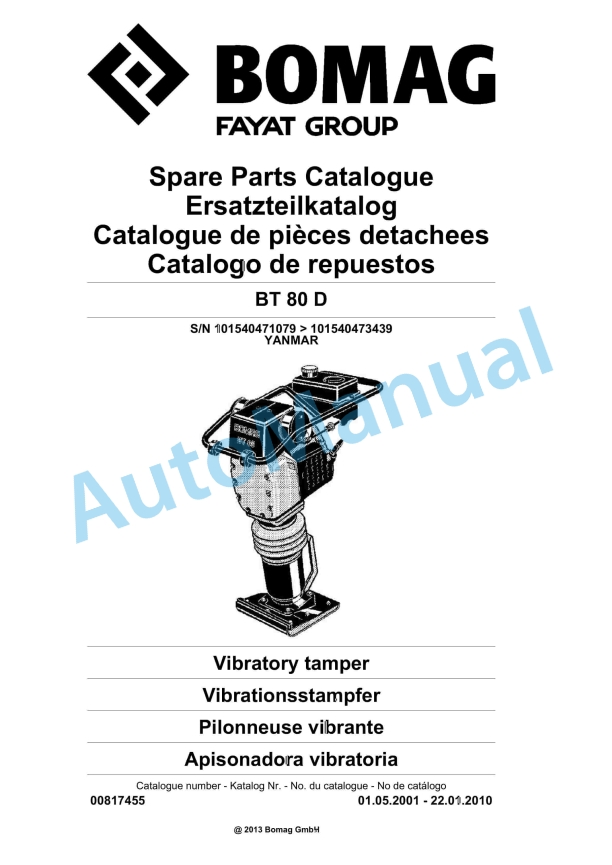 Bomag BT 80 D Vibratory Tamper Spare Parts Catalogue 00817455