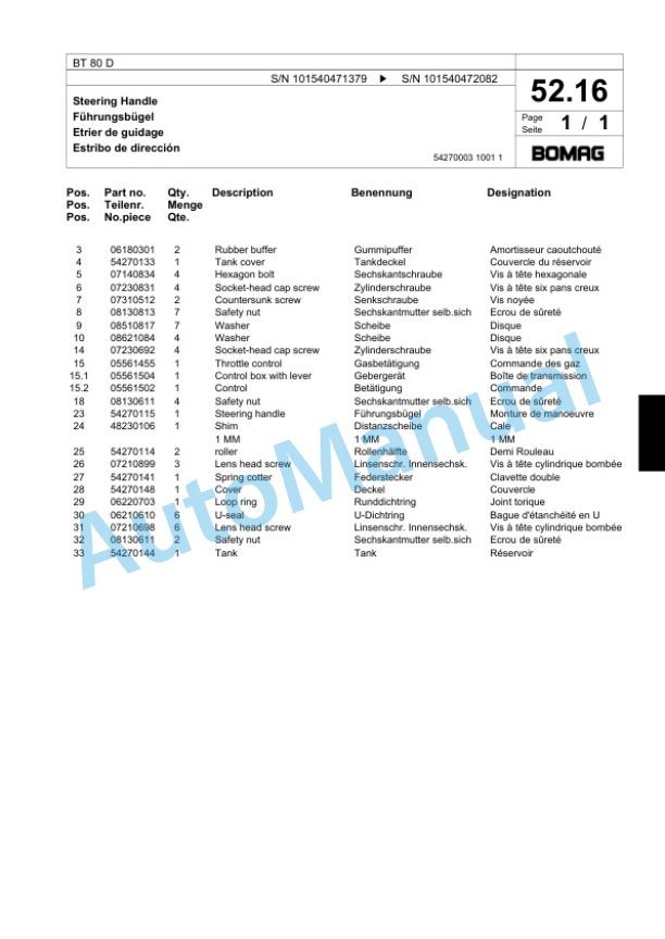 Bomag BT 80 D Vibratory Tamper Spare Parts Catalogue 00817455-3