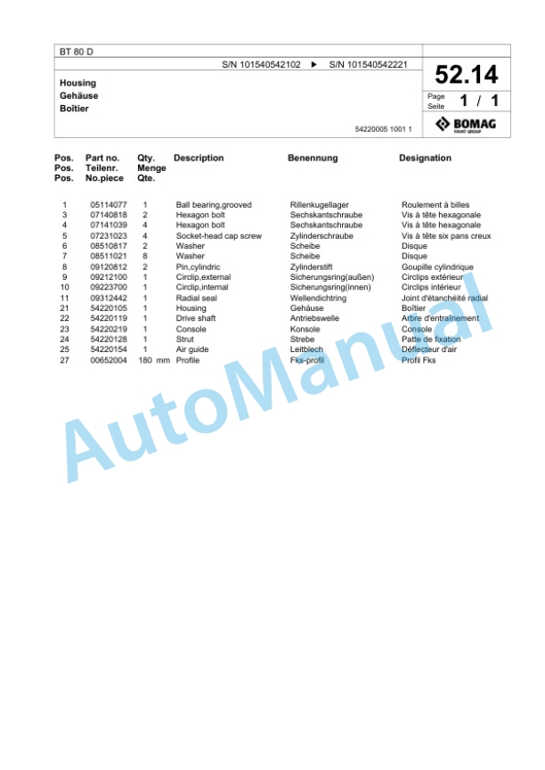 Bomag BT 80 D Vibratory Tamper Spare Parts Catalogue 00818735-2