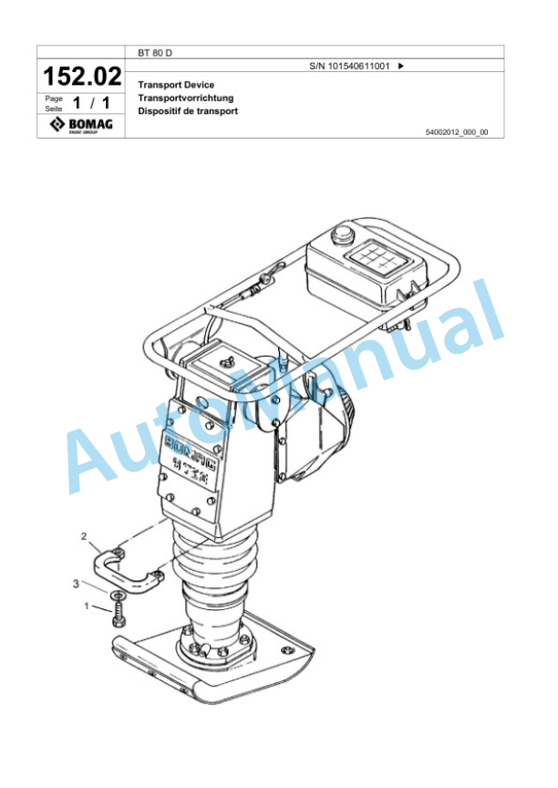 Bomag BT 80 D Vibratory Tamper Spare Parts Catalogue 00825495-5