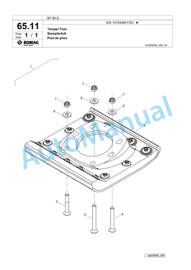 Bomag BT 80 D Vibratory Tamper Spare Parts Catalogue 00826823-4