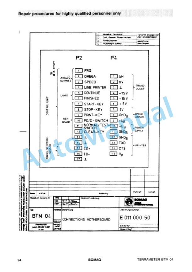 Bomag BTM 04 Terra Meter Spare Parts Catalogue 00816202-4
