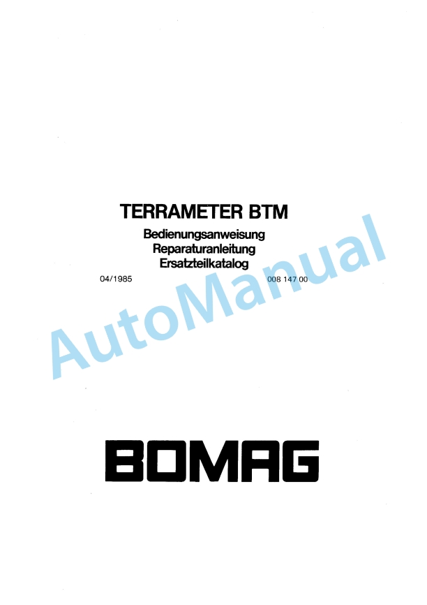 Bomag BTM Terra Meter Spare Parts Catalogue 00814700