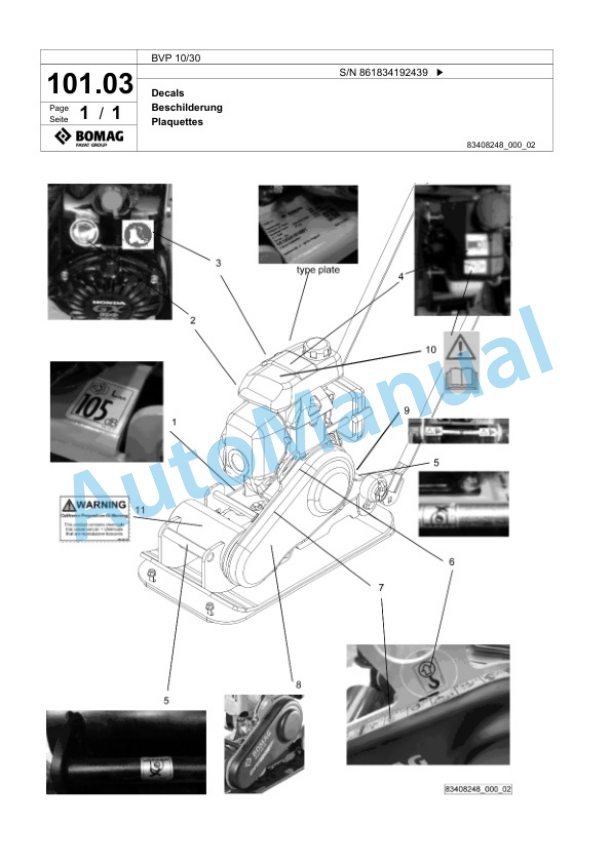 Bomag BVP 10-30 Vibratory Plate Compactor Spare Parts Catalogue 00825109-4