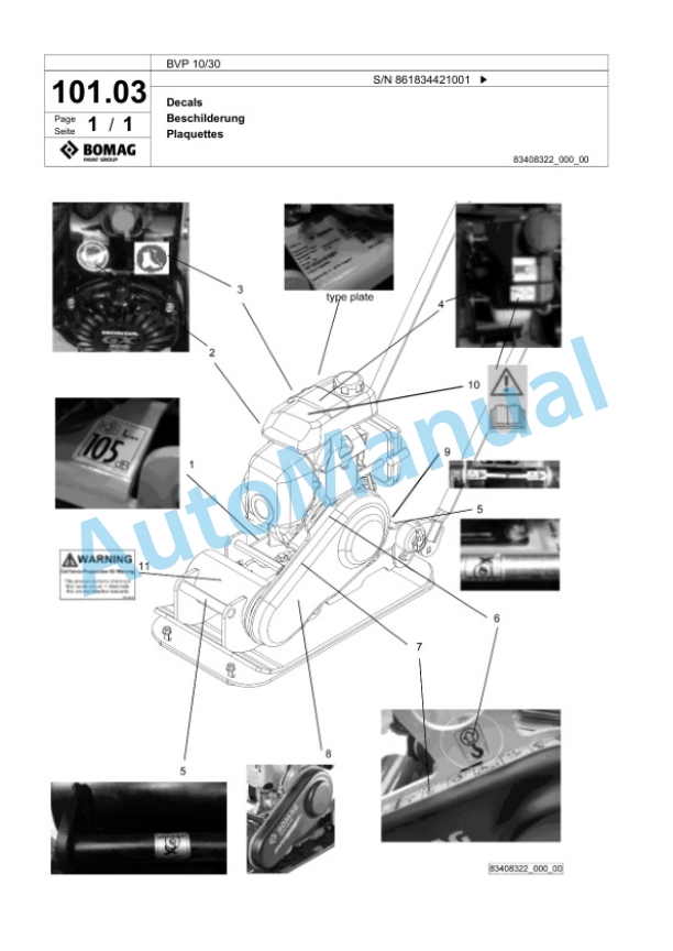 Bomag BVP 10-30 Vibratory Plate Compactor Spare Parts Catalogue 00825467-5