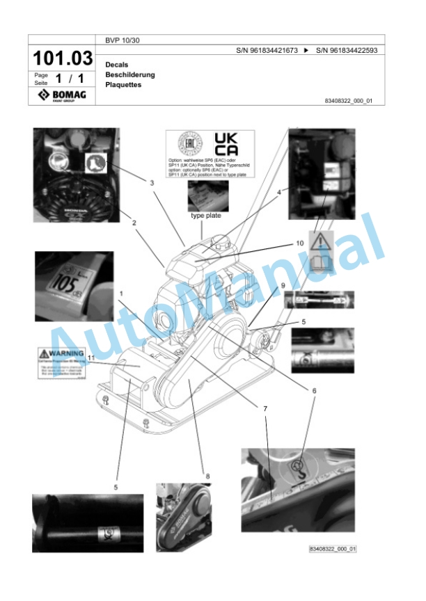Bomag BVP 10-30 Vibratory Plate Compactor Spare Parts Catalogue 00826197-5
