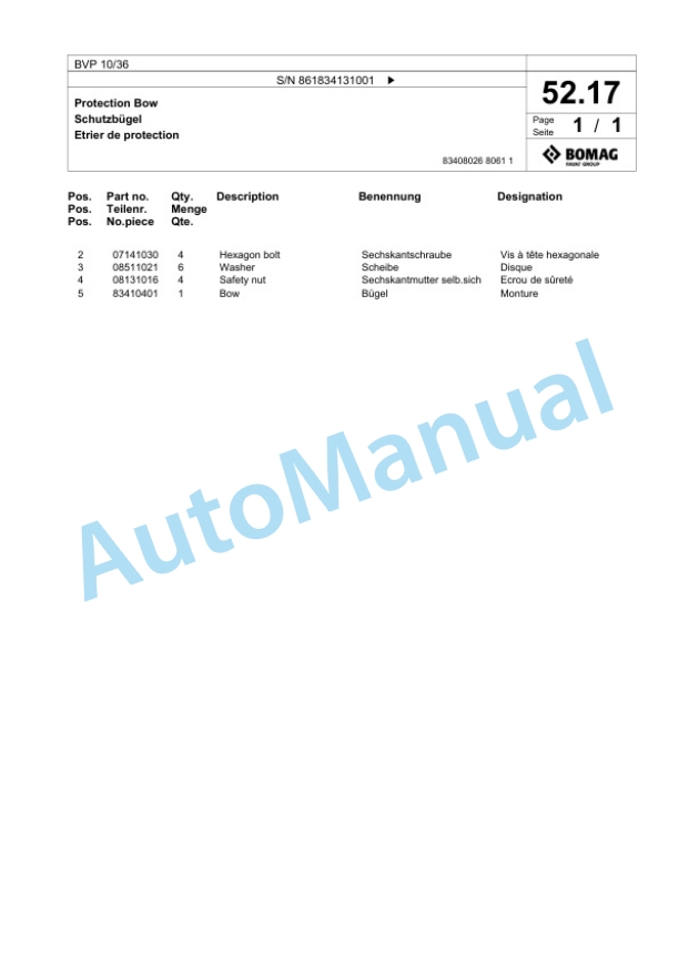Bomag BVP 10-36 Vibratory Plate Compactor Spare Parts Catalogue 00824611-2