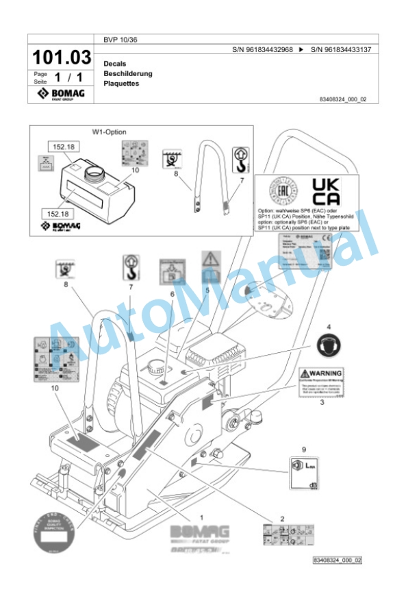 Bomag BVP 10-36 Vibratory Plate Compactor Spare Parts Catalogue 00826199-3