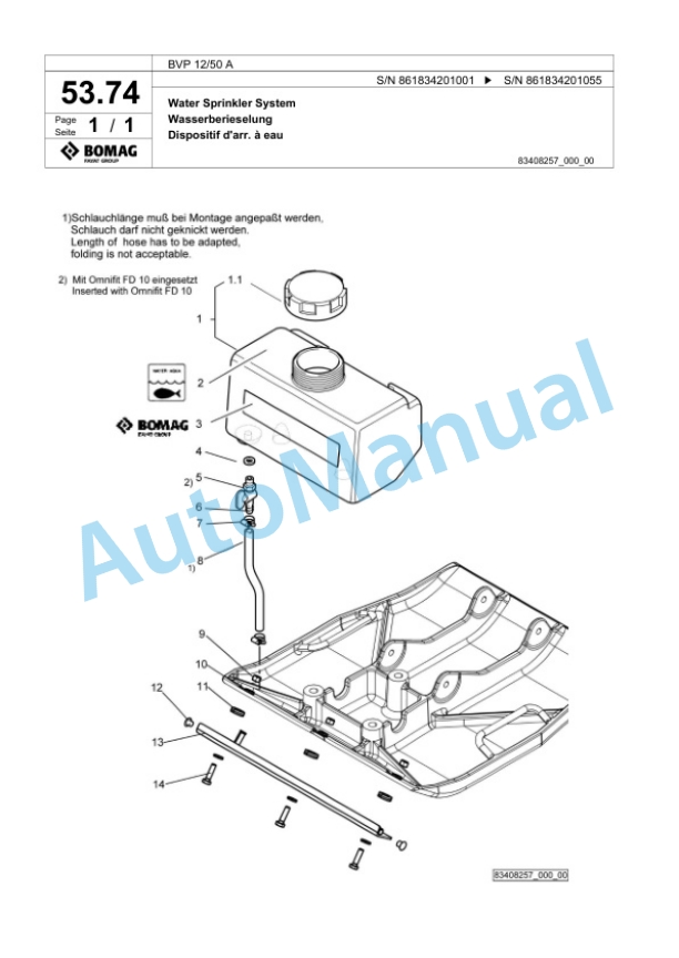 Bomag BVP 12-50 A Vibratory Plate Compactor Spare Parts Catalogue 00825145-3