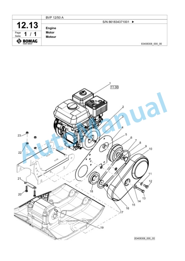 Bomag BVP 12-50 A Vibratory Plate Compactor Spare Parts Catalogue 00825317-2