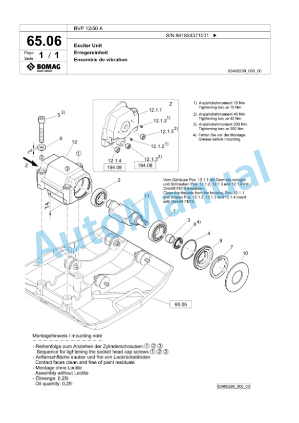 Bomag BVP 12-50 A Vibratory Plate Compactor Spare Parts Catalogue 00825317-4