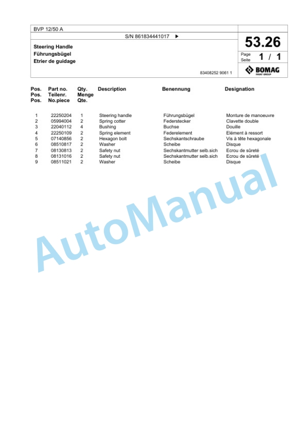 Bomag BVP 12-50 A Vibratory Plate Compactor Spare Parts Catalogue 00825471-3