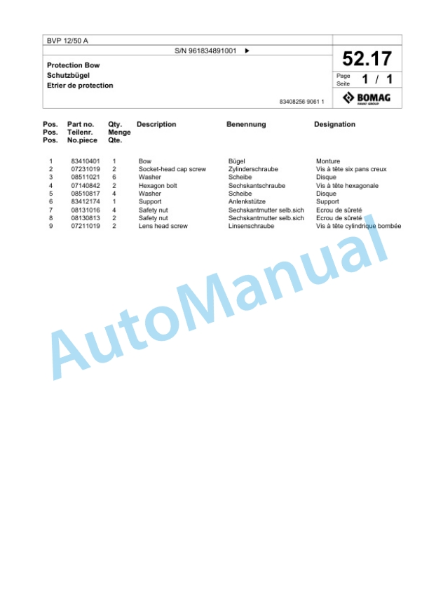 Bomag BVP 12-50 A Vibratory Plate Compactor Spare Parts Catalogue 00826997-3