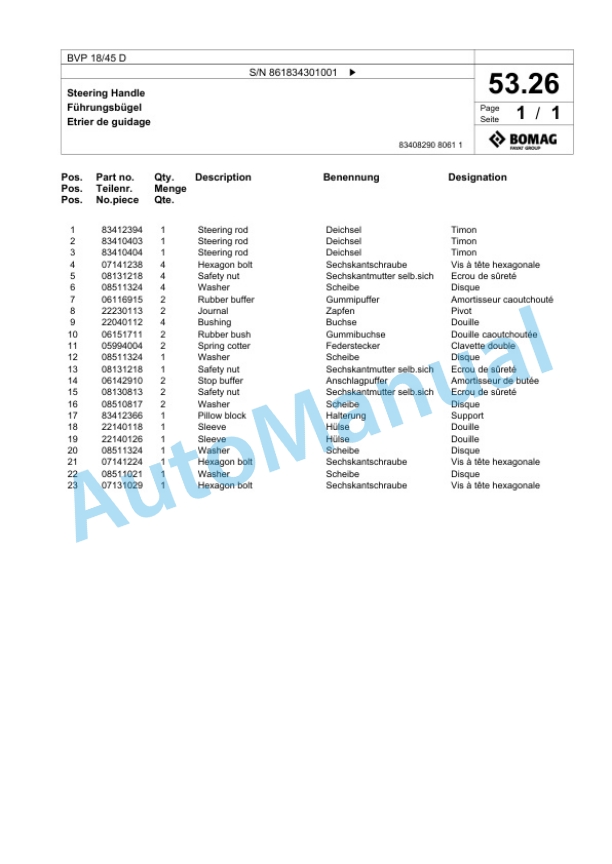Bomag BVP 18-45 D Vibratory Plate Compactor Spare Parts Catalogue 00825159-3