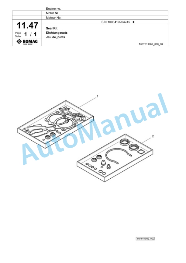 Bomag BVP 18-45 D Vibratory Plate Compactor Spare Parts Catalogue 00825477-2