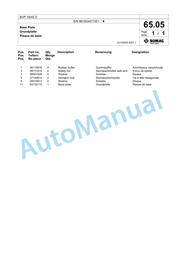 Bomag BVP 18-45 D Vibratory Plate Compactor Spare Parts Catalogue 00825477-4