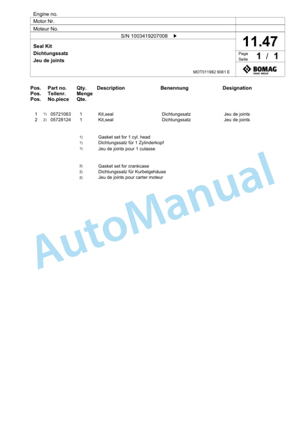 Bomag BVP 18-45 D Vibratory Plate Compactor Spare Parts Catalogue 00826205-2