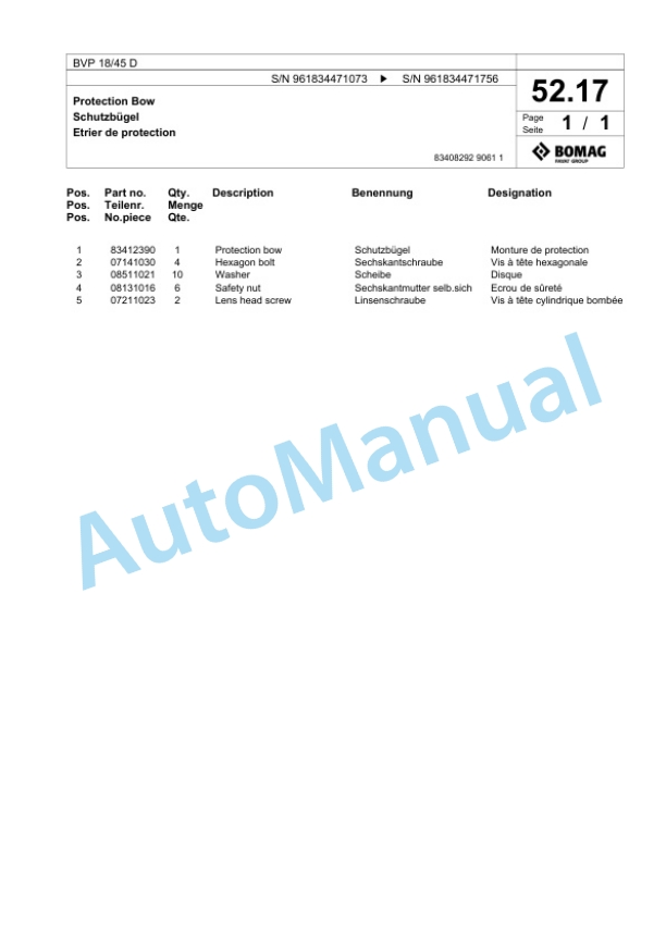 Bomag BVP 18-45 D Vibratory Plate Compactor Spare Parts Catalogue 00826205-3