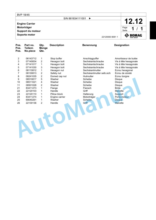 Bomag BVP 18-45 Vibratory Plate Compactor Spare Parts Catalogue 00824365-2