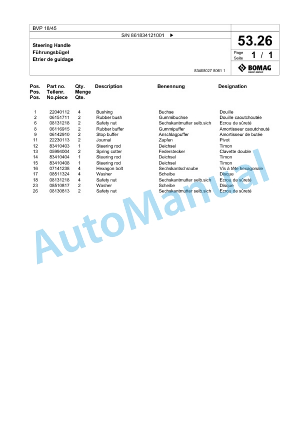Bomag BVP 18-45 Vibratory Plate Compactor Spare Parts Catalogue 00824613-2