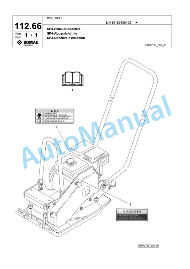 Bomag BVP 18-45 Vibratory Plate Compactor Spare Parts Catalogue 00825321-4