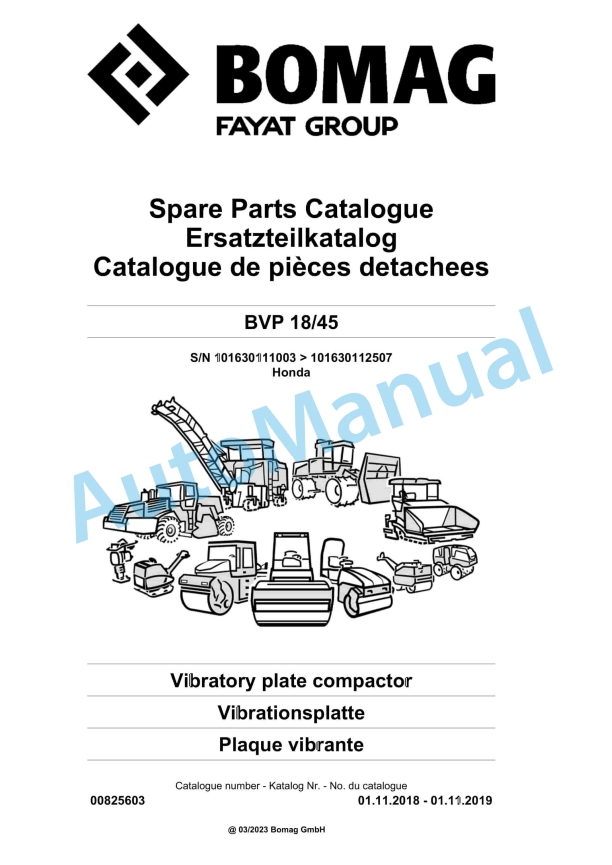 Bomag BVP 18-45 Vibratory Plate Compactor Spare Parts Catalogue 00825603