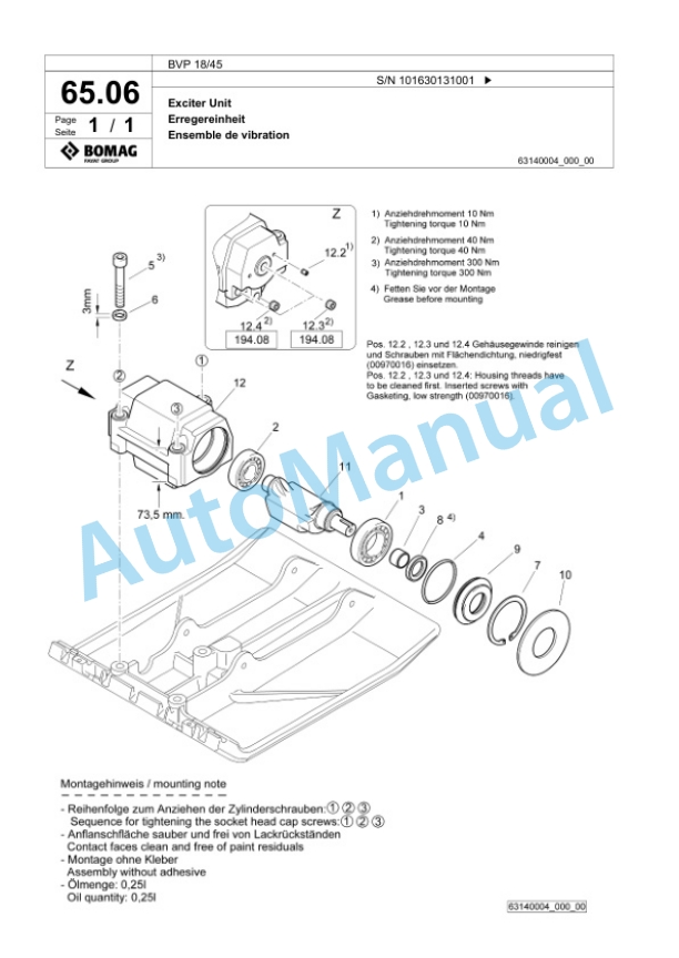 Bomag BVP 18-45 Vibratory Plate Compactor Spare Parts Catalogue 00825953-3