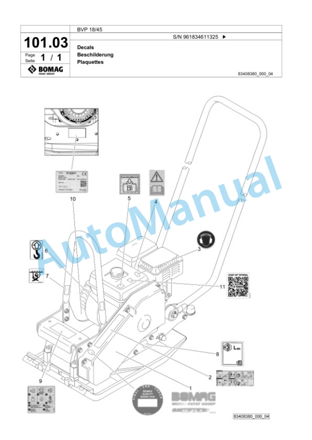 Bomag BVP 18-45 Vibratory Plate Compactor Spare Parts Catalogue 00826355-4