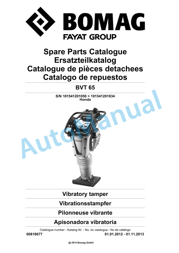 Bomag BVT 65 Vibratory Tamper Spare Parts Catalogue 00818677