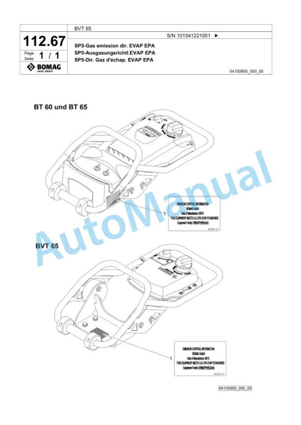 Bomag BVT 65 Vibratory Tamper Spare Parts Catalogue 00825153-3
