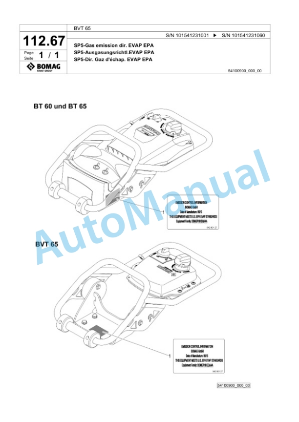 Bomag BVT 65 Vibratory Tamper Spare Parts Catalogue 00825405-3