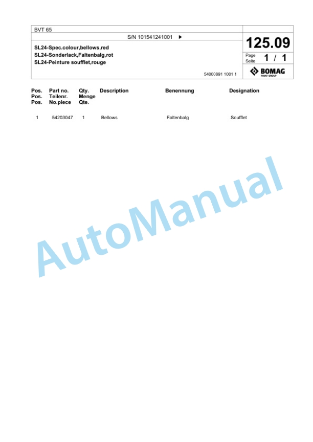 Bomag BVT 65 Vibratory Tamper Spare Parts Catalogue 00825577-3