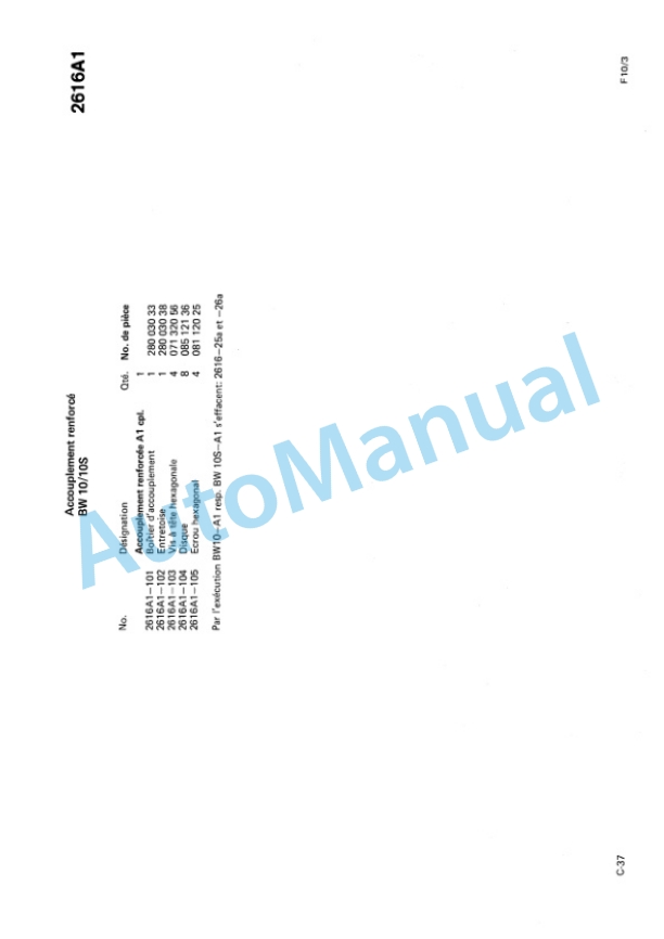 Bomag BW 10, BW 10 S Vibrating Towed Roller Spare Parts Catalogue 00812502 FR-5