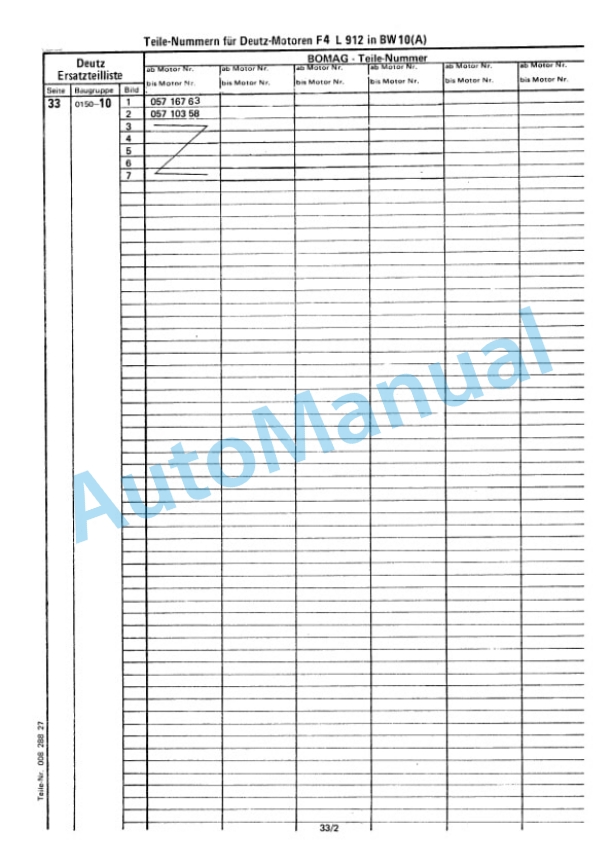 Bomag BW 10, BW 10S Trailed Vibratory Rollers Spare Parts Catalogue 00812500 GE-3