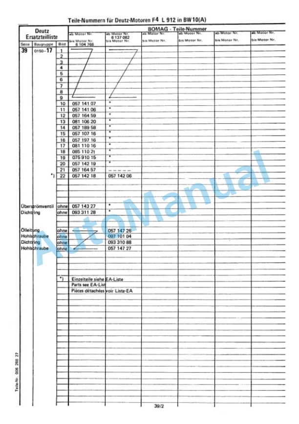 Bomag BW 10, BW 10S Trailed Vibratory Rollers Spare Parts Catalogue 00812500 GE-4